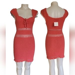 Coral Crochet Mini Dress